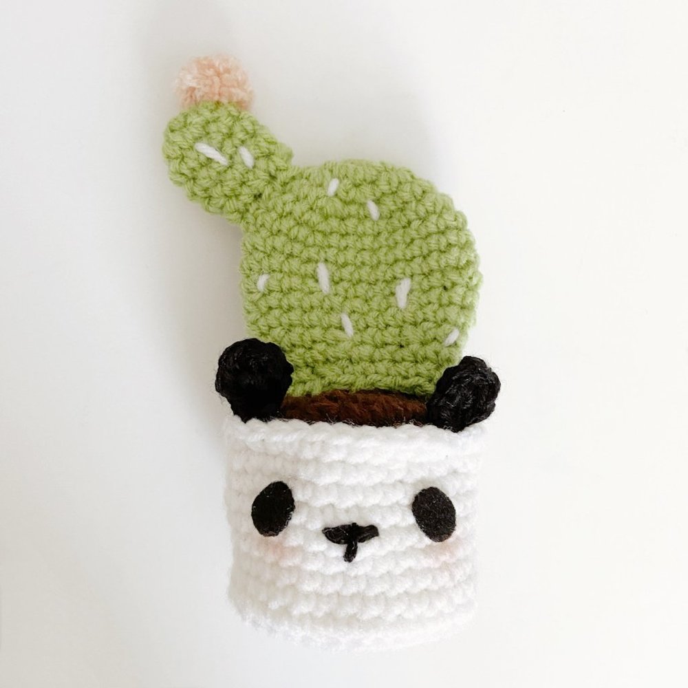 NEW Cute Panda Cactus Plant Crocheted Decor